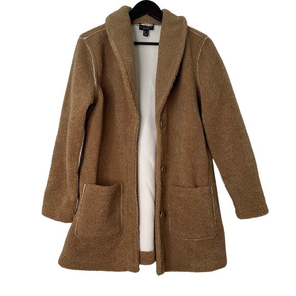 Susan Graver Camel Sherpa Teddy Coat Button Front Jacket Small Shacket - Picture 6 of 12